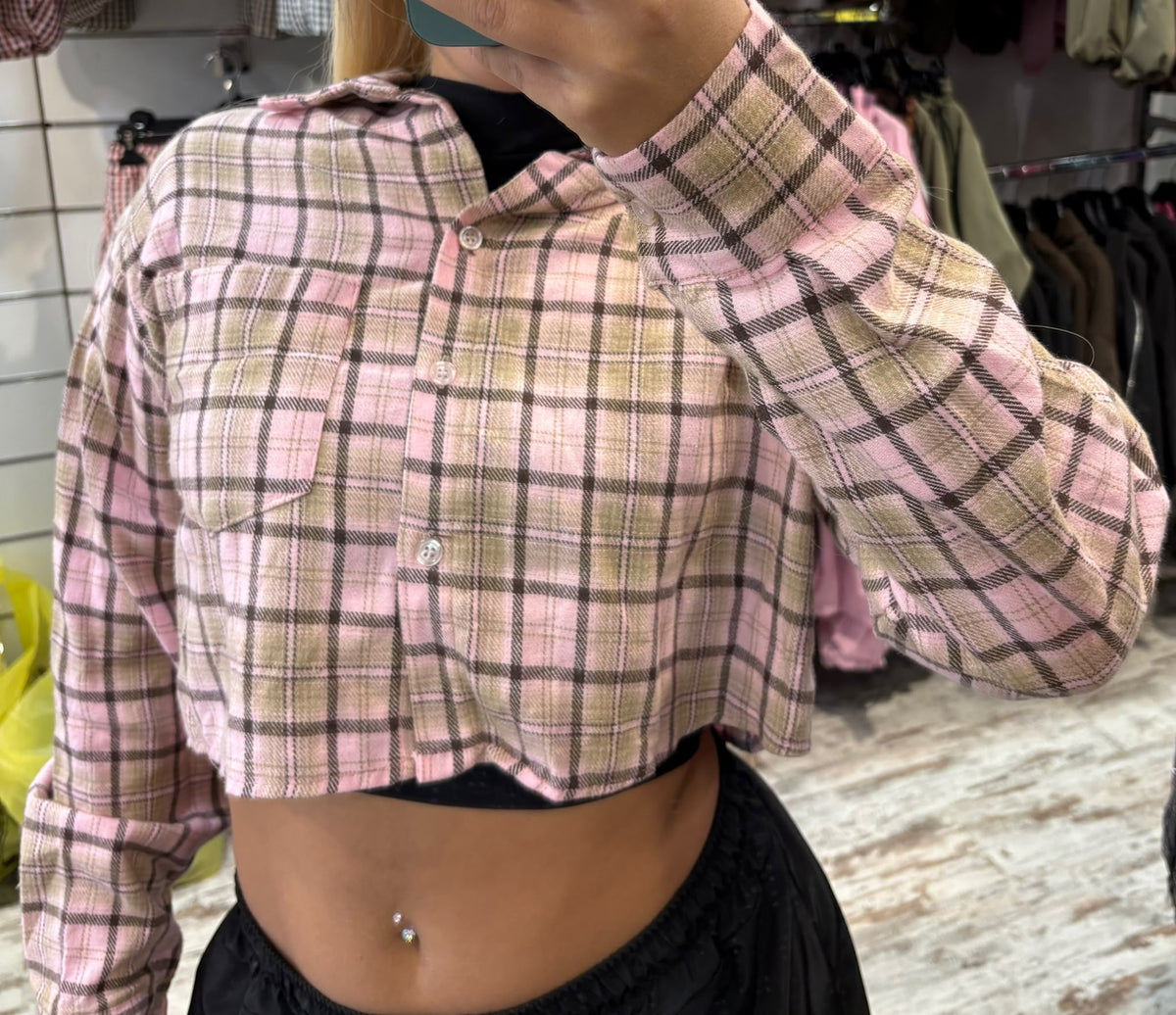 CAMICIA CROP QUADRI