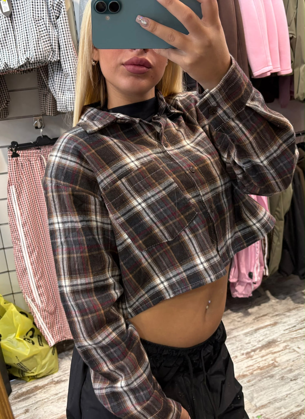 CAMICIA CROP QUADRI