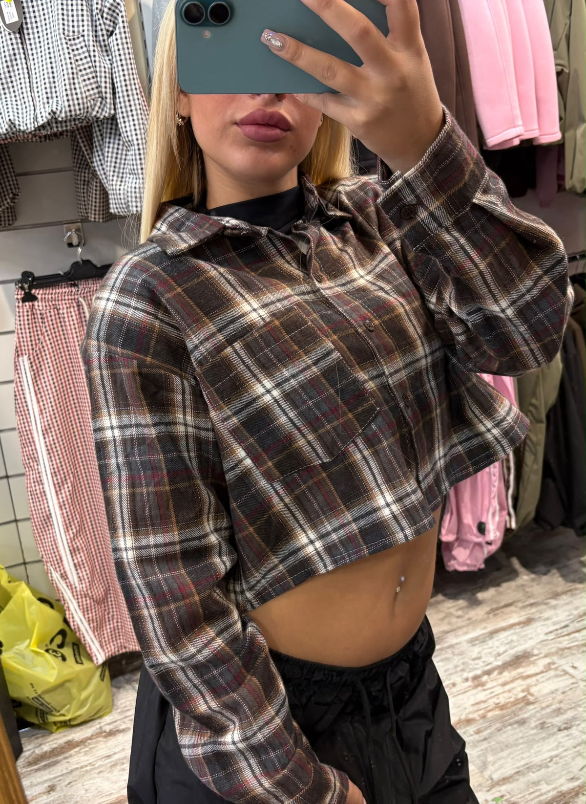 CAMICIA CROP QUADRI